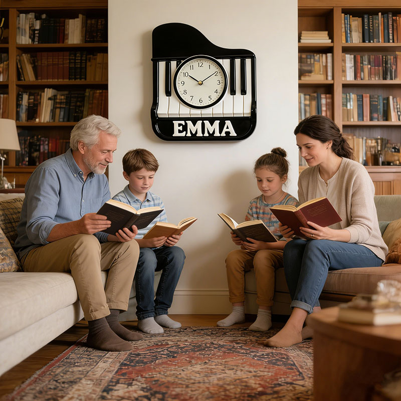 Personalized Piano Music Themed Wall Clock Unique Custom Name Gift for Pianist Music Lovers for Home and Music Studio