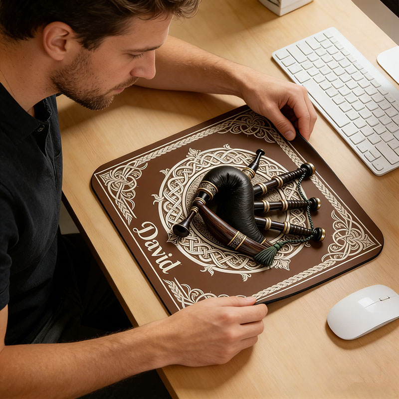 Personalized Bagpipe Themed Mousepads Custom Work or Gaming Desk Mat Gift for Music Lover for Music Studio