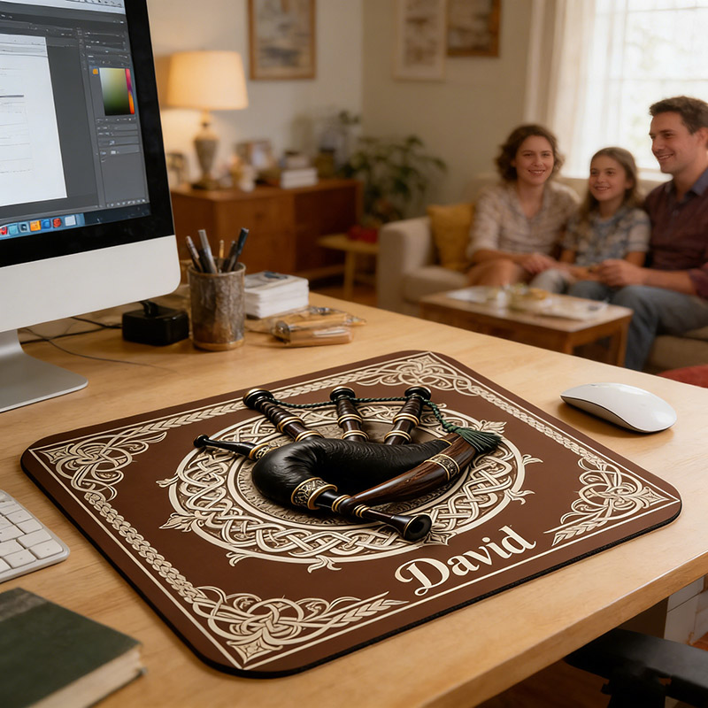 Personalized Bagpipe Themed Mousepads Custom Work or Gaming Desk Mat Gift for Music Lover for Music Studio