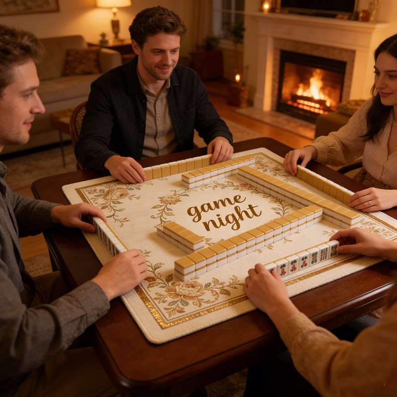 Personalized Retro Gold Game Night Mahjong Mat Game Mat Custom Text Gift Neoprene Game Surface Travel Portable Playing for Game Night Holiday