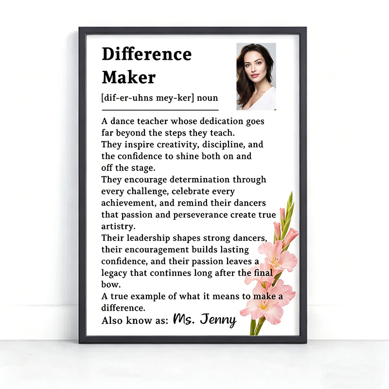 Personalized Birth Flowers Dance Teacher Gift Difference Maker Poster Wall Art Dance Coach Appreciation Dance Competition Team Gifts for Dance Instructor for Dance Studio