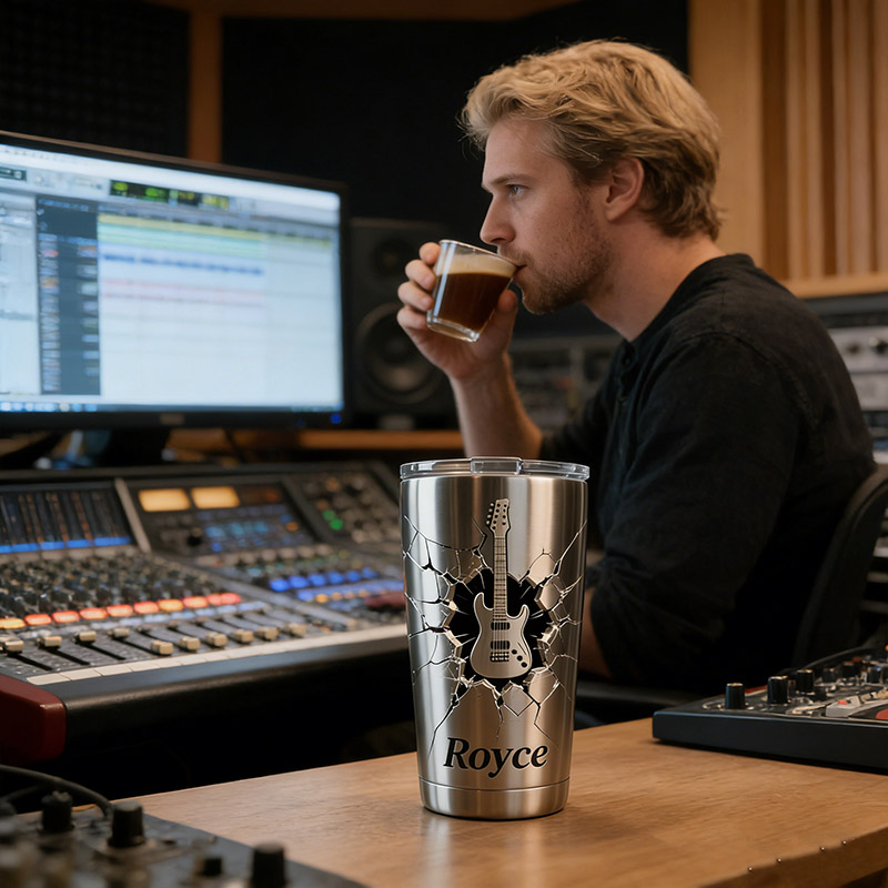 Personalized Guitar Shatter Style Stainless Steel Tumbler Custom Name Gift for Guitarists Band Members Music Lovers for Performances Birthdays Holiday Parties