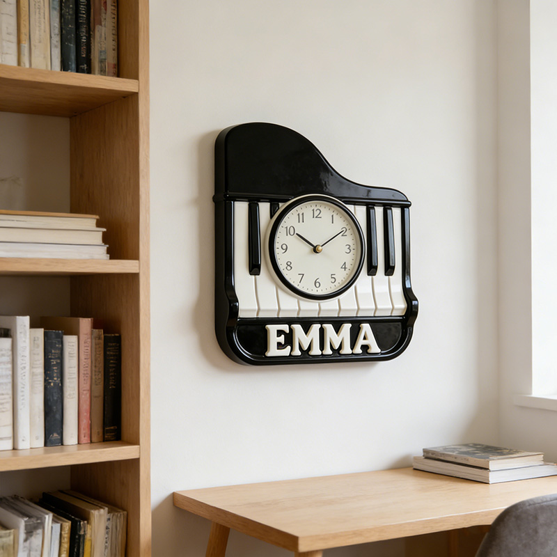 Personalized Piano Music Themed Wall Clock Unique Custom Name Gift for Pianist Music Lovers for Home and Music Studio