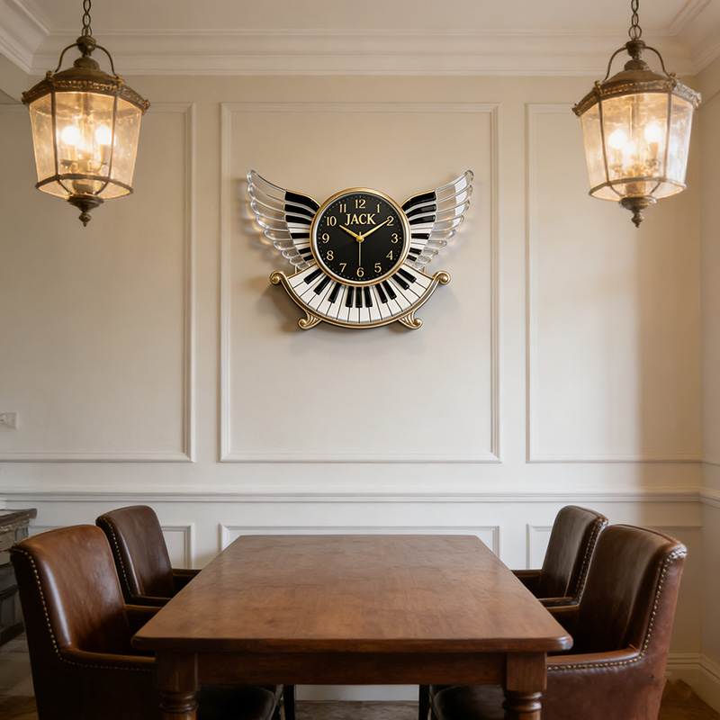 Personalized Piano Wings Themed Wall Clock Unique Custom Name Gift for Pianist Music Lovers for Home and Music Studio