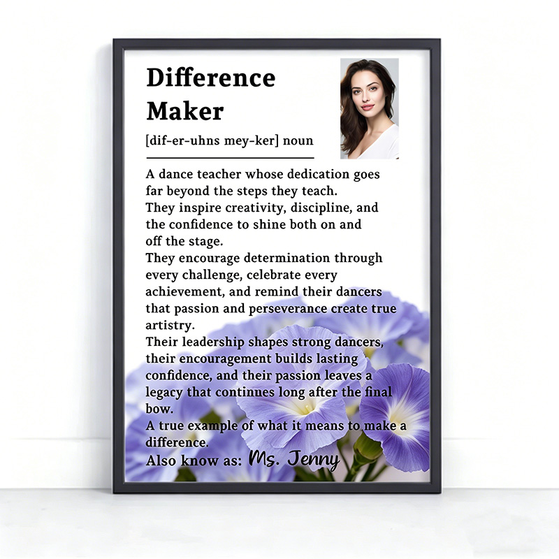 Personalized Birth Flowers Dance Teacher Gift Difference Maker Poster Wall Art Dance Coach Appreciation Dance Competition Team Gifts for Dance Instructor for Dance Studio