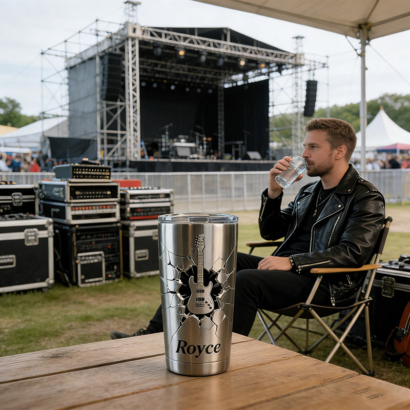 Personalized Guitar Shatter Style Stainless Steel Tumbler Custom Name Gift for Guitarists Band Members Music Lovers for Performances Birthdays Holiday Parties