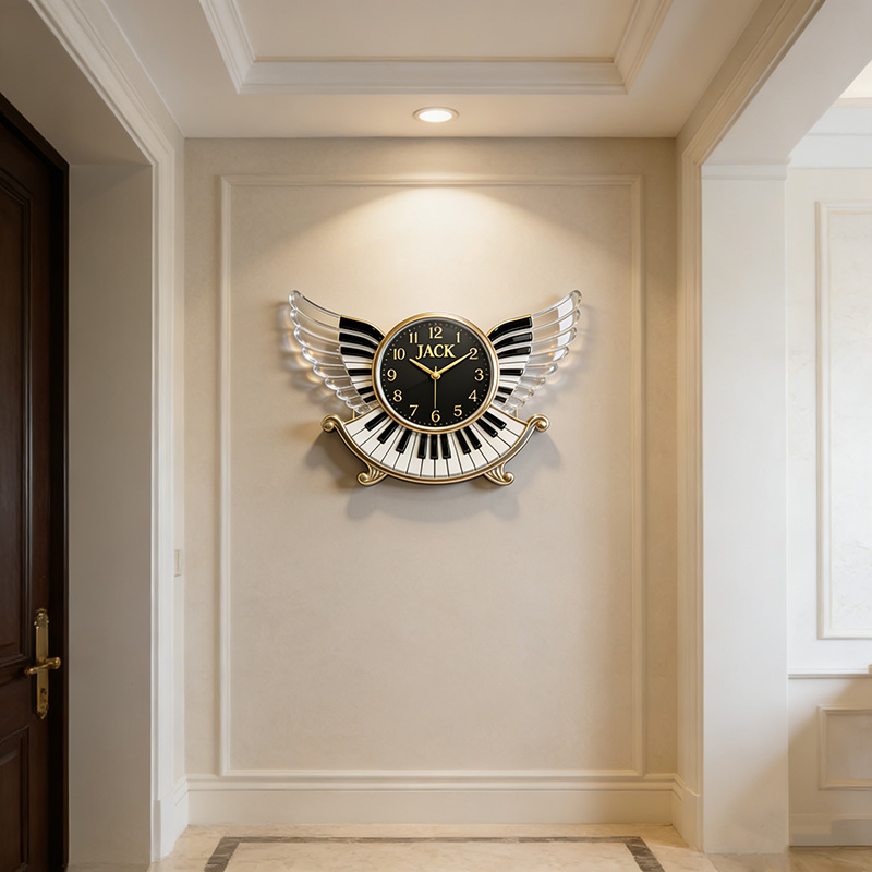 Personalized Piano Wings Themed Wall Clock Unique Custom Name Gift for Pianist Music Lovers for Home and Music Studio