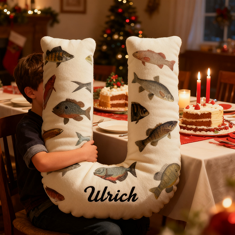 Personalized Fish Themed Letter Pillow Funny Fishing Pillow Custom Name with Colorful Fish Design Graphic 3D Print Perfect Gift for Fishing Enthusiasts and Kids