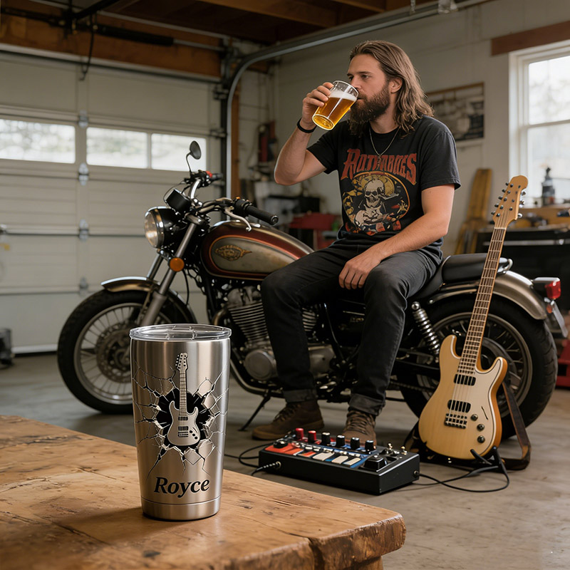 Personalized Guitar Shatter Style Stainless Steel Tumbler Custom Name Gift for Guitarists Band Members Music Lovers for Performances Birthdays Holiday Parties