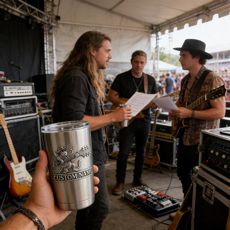 Personalized Furry Animal Playing the Guitar Stainless Steel Tumbler Custom Name Gift for Guitarists Band Members Music Lovers for Performances Birthdays Holiday Parties