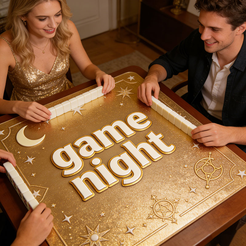 Personalized Star and Moon Magic Mahjong Mat Game Mat Custom Text Gift Neoprene Game Surface Travel Portable Playing for Game Night Holiday