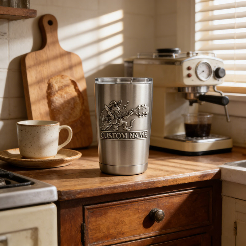 Personalized Furry Animal Playing the Guitar Stainless Steel Tumbler Custom Name Gift for Guitarists Band Members Music Lovers for Performances Birthdays Holiday Parties