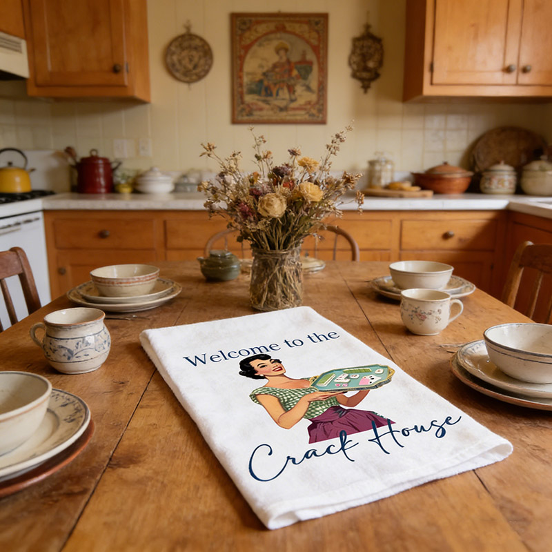 Personalized Mahjong Welcome to the Crack House Tea Towel Custom Photo and Text for Mahjong Lovers for Her