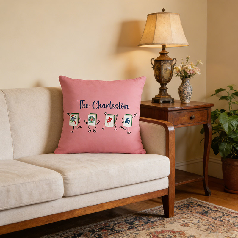 Personalized Charleston Mahjong Throw Pillow Dance Throw Pillow Custom Tiles and Text for Mahjong Lovers for Holiday Party Game Night for Family Friends