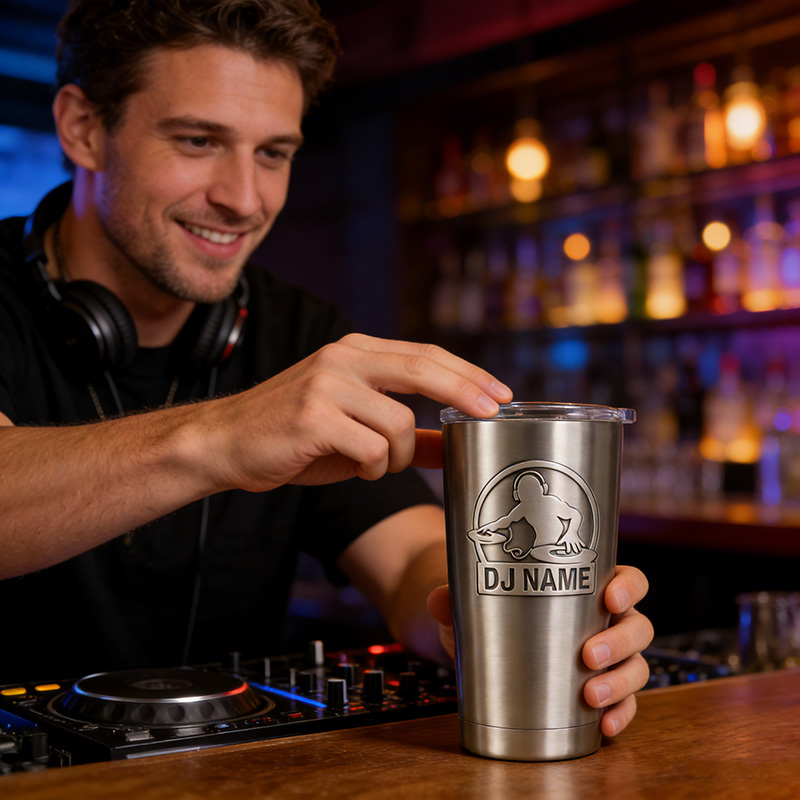 Personalized Music Lover DJ Stainless Steel Tumbler Custom Name Gift for DJ Music Lovers for Performances Birthdays Holiday Parties