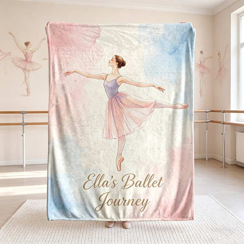 Personalized Watercolor Ballet Girl Soft Blanket Custom with Name and Photo Perfect Gift for Home Decor Birthday for Dancers