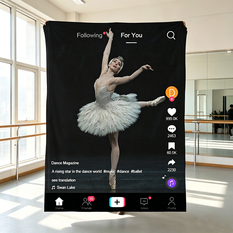 Personalized TikTok Social Media Ballet Girl Soft Blanket Custom with Photo Name and Text Gift for Home decor Birthdays and Performances for Dancers Suitable for All Dance Styles or Hobbies