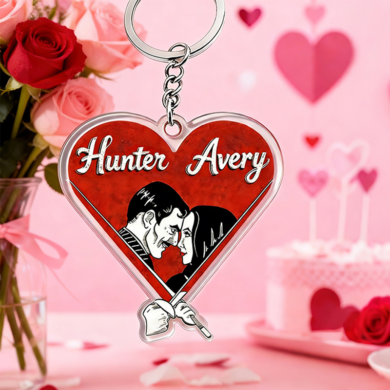 Personalized Love Gaze Keychain Custom Photo Engraved Keychain Cherished Gift for Lovers