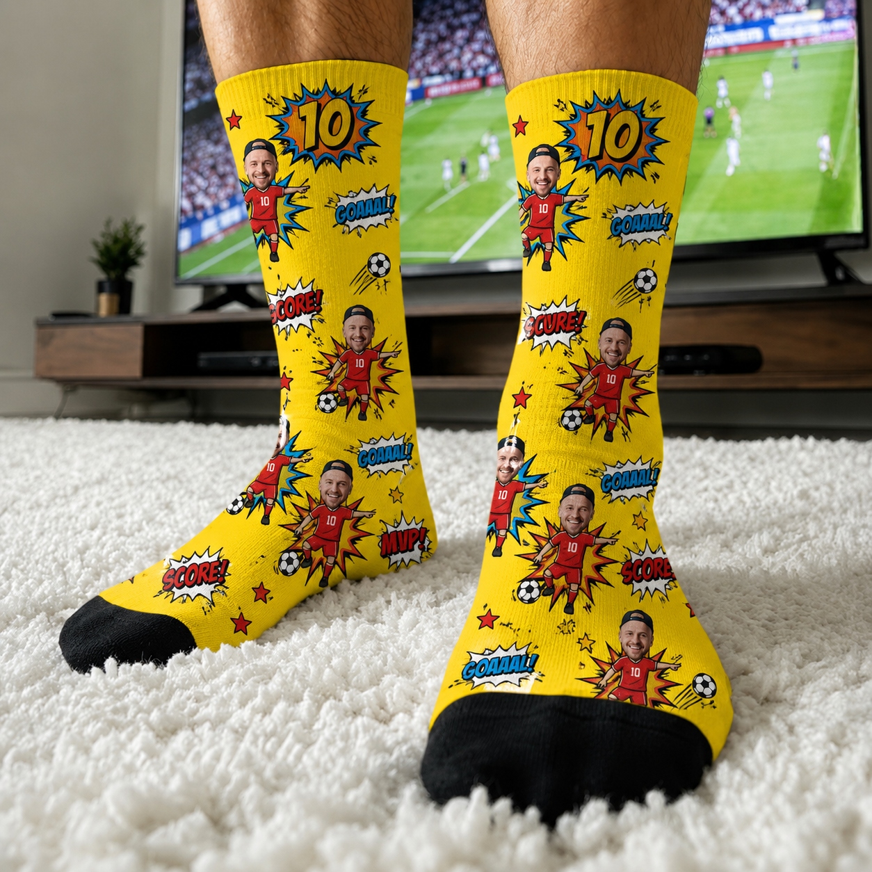 Personalized Face Soccer Socks Custom Photo and Number Soccer Crew Socks Sports Fan Gift