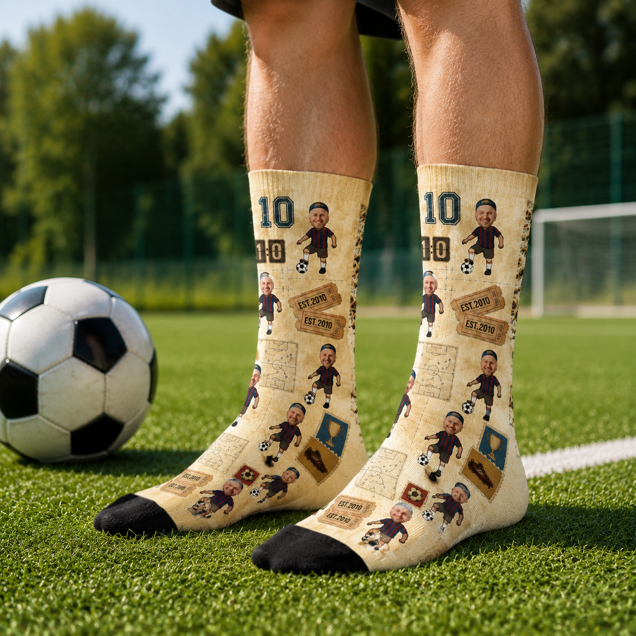 Personalized Soccer Player Photo Socks with Custom Face, Jersey Number and EST Year Design