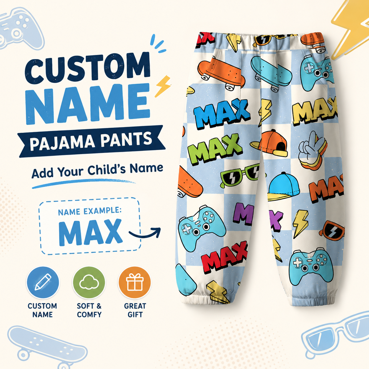 Personalized Colorful Cartoon Cars Trucks Vehicles Boys Elastic Waist Toddler Kids Casual Play Sweatpants Design