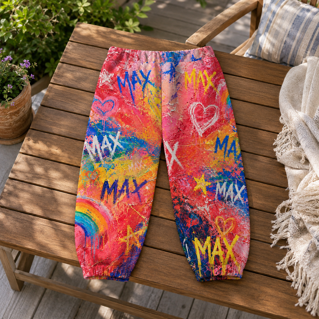 Personalized Colorful Tie Dye Rainbow Name Print Boys Girls Elastic Waist Toddler Kids Jogger Sweatpants Design