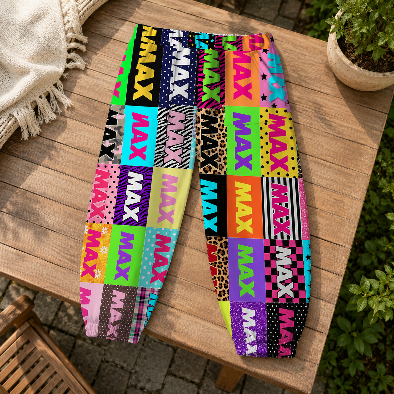Personalized Colorful Block Letter Name Print Neon Squares Boys Girls Elastic Waist Kids Jogger Sweatpants Design