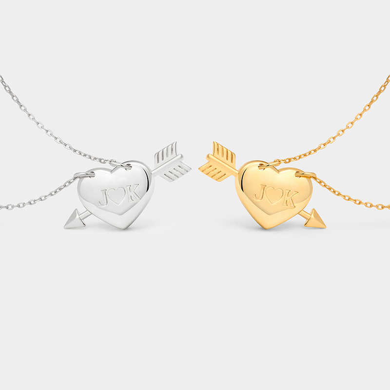 Personalized Heart and Arrow Necklace – Custom Initials Love Pendant 925 Sterling Silver Gifts for Her