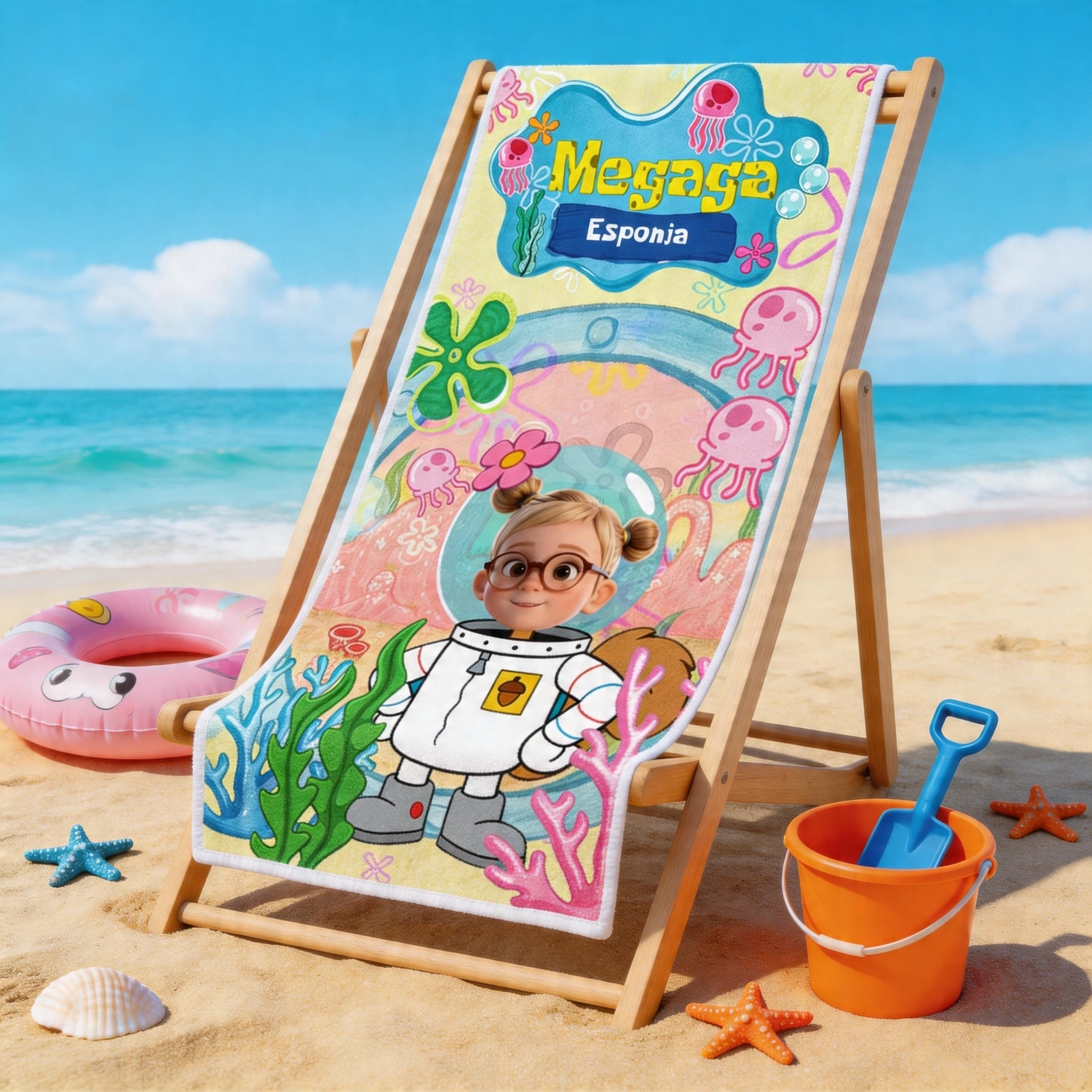 Personalized Kids Beach Towel Custom Name Photo Towel Cute Ocean Theme Swim Pool Gift For Girls Boys