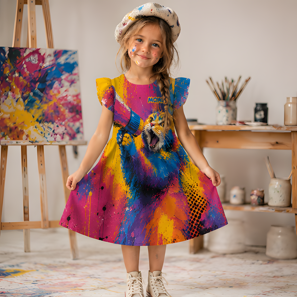 Personalized Custom From Your Photo Colorful Artistic Paint Splash Unique Portrait Keepsake Gift Coquette Ruffle Dress