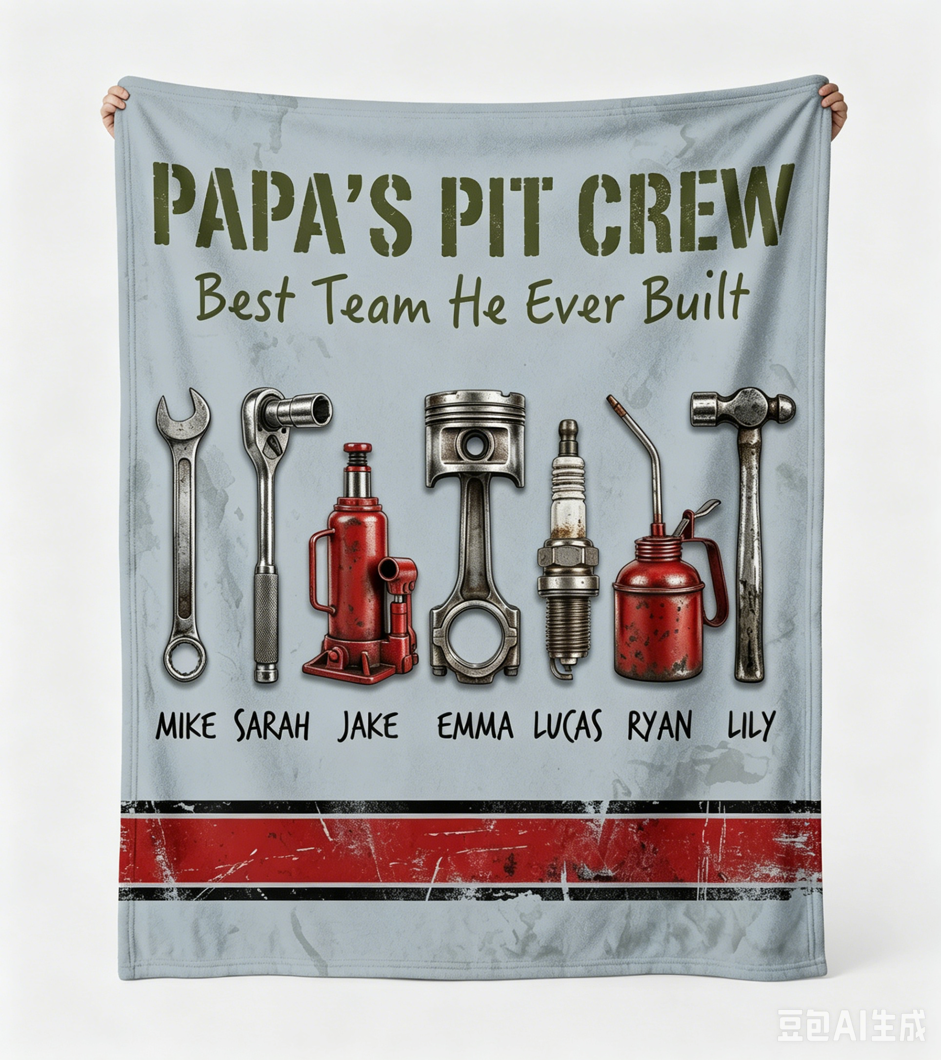 Personalized Papa's Pit Crew Vintage Auto Tools Personalized Family Name Fleece Blanket