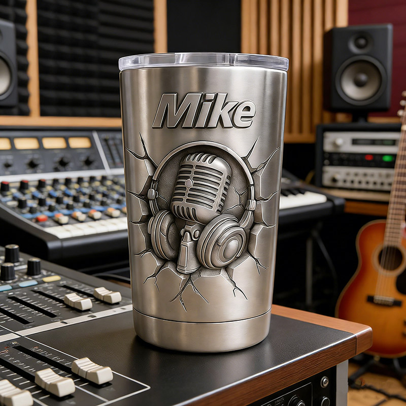 Personalized Headphones Microphones Stainless Steel Tumbler Custom Name Gift for Singer Music Lovers for Performances Birthdays Holiday Parties