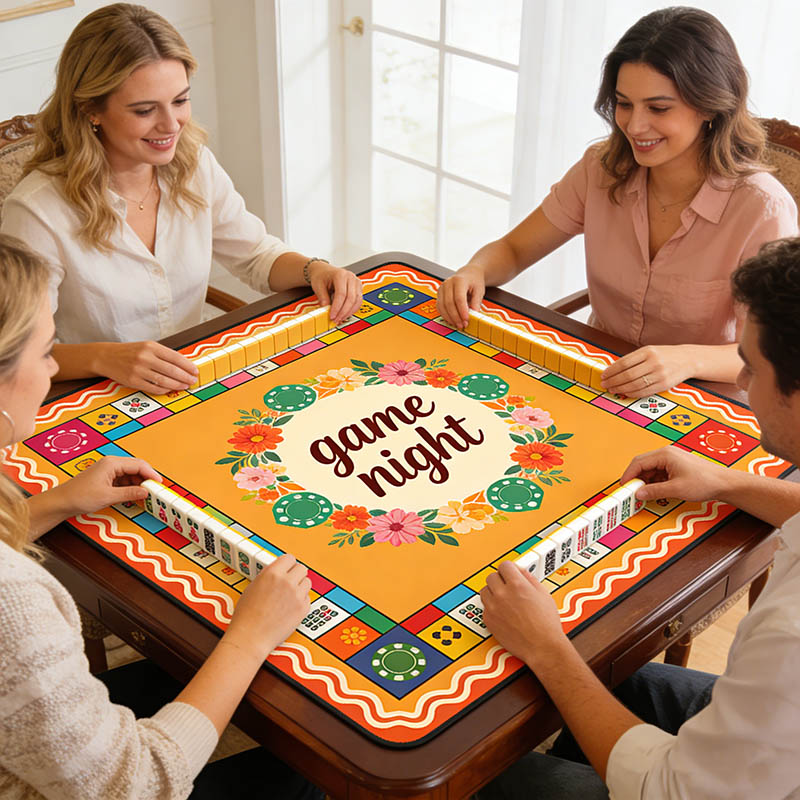 Personalized Retro Ethnic Style Game Night Mahjong Mat Game Mat Custom Text Gift Neoprene Game Surface Travel Portable Playing for Game Night Holiday