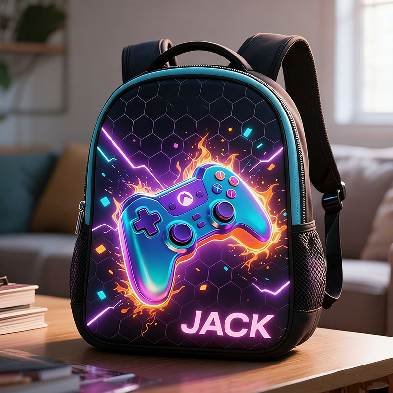 Personalized Children's Game Controller Gamer Theme School Bag Custom Name for Kids Game Lovers Birthday Black to School Christmas Gift