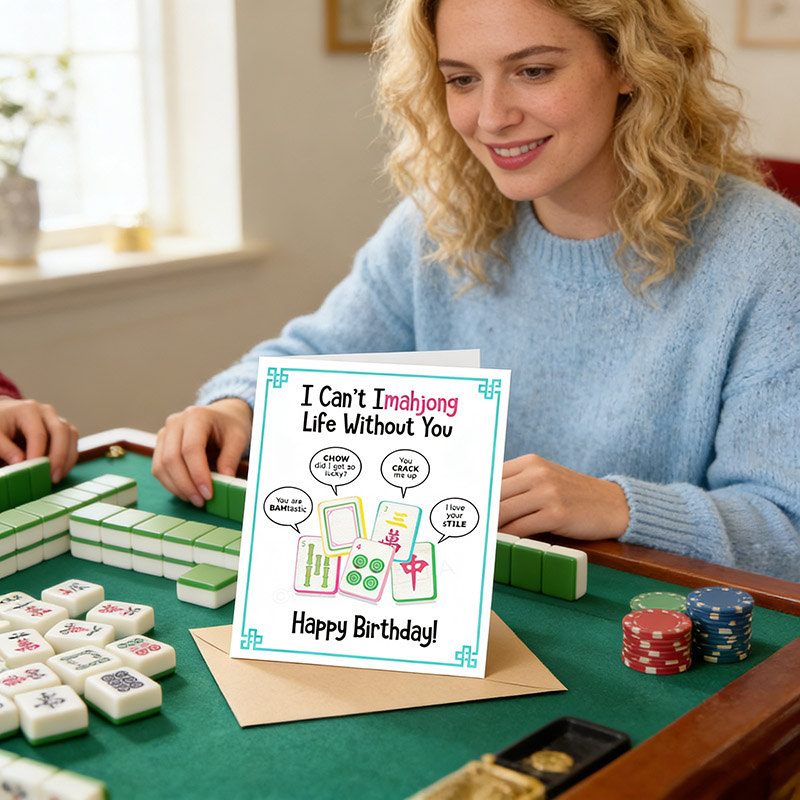 Personalized Mahjong Birthday Card Mah Jong Tiles Gift Greeting Card Punny Greeting Custom Text Gift for Mahjong Player