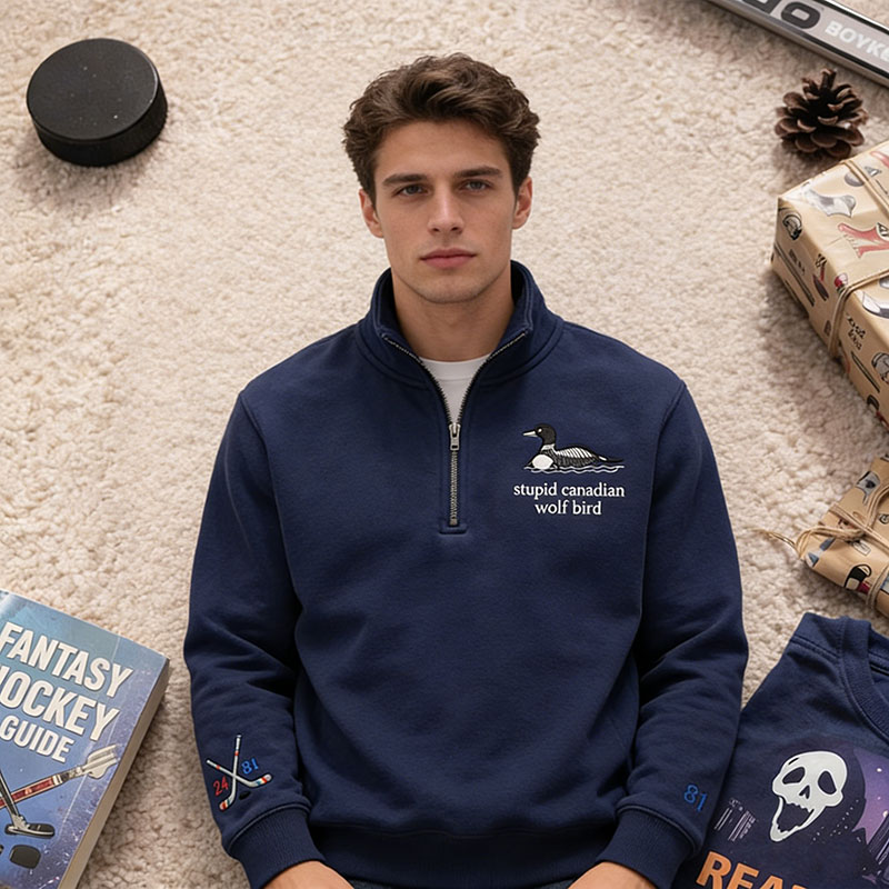 Personalized Embroidered Heated Movie Rivalry Quarter-Zip Sweatshirt Stupid Canadian Wolf Bird Team Hollanov LGBT Hockey Fan Book Lovers TV Lovers Gift