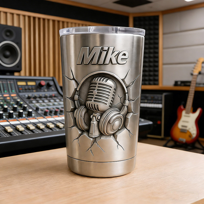 Personalized Headphones Microphones Stainless Steel Tumbler Custom Name Gift for Singer Music Lovers for Performances Birthdays Holiday Parties