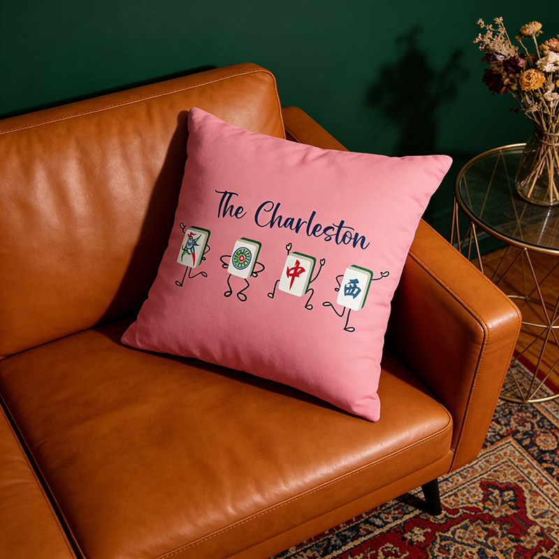 Personalized Charleston Mahjong Throw Pillow Dance Throw Pillow Custom Tiles and Text for Mahjong Lovers for Holiday Party Game Night for Family Friends