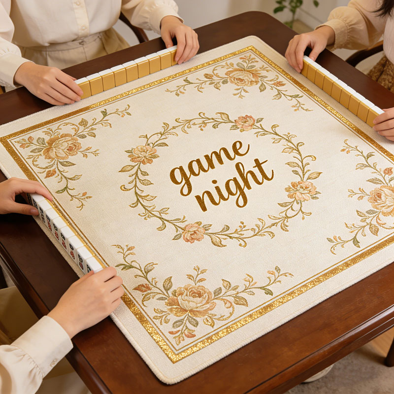 Personalized Retro Gold Game Night Mahjong Mat Game Mat Custom Text Gift Neoprene Game Surface Travel Portable Playing for Game Night Holiday