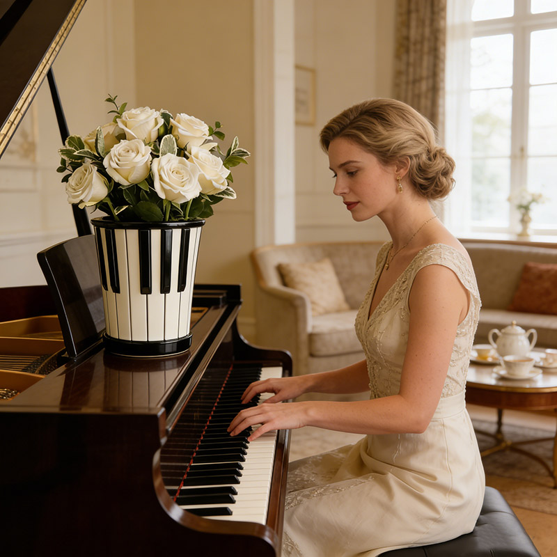 Personalized Piano Vase 3D Printed Piano Key Sculpture Flower Pot Gift for Piano Lovers and Music Enthusiasts