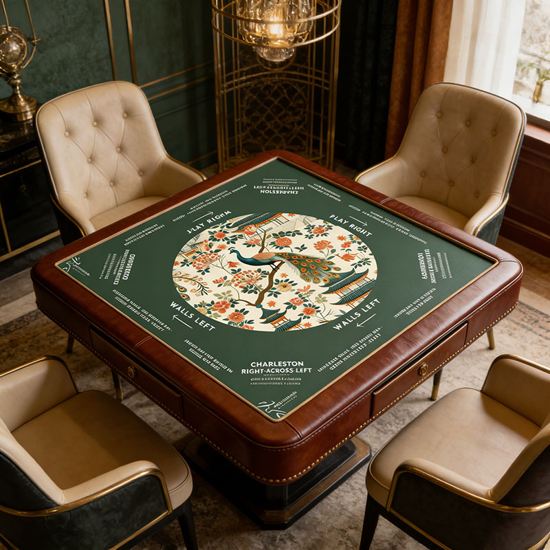 Personalized Luxurious Green Peacock Mahjong Mat Custom Style Mahjong Mat Neoprene Game Surface Travel Portable Playing for Game Night