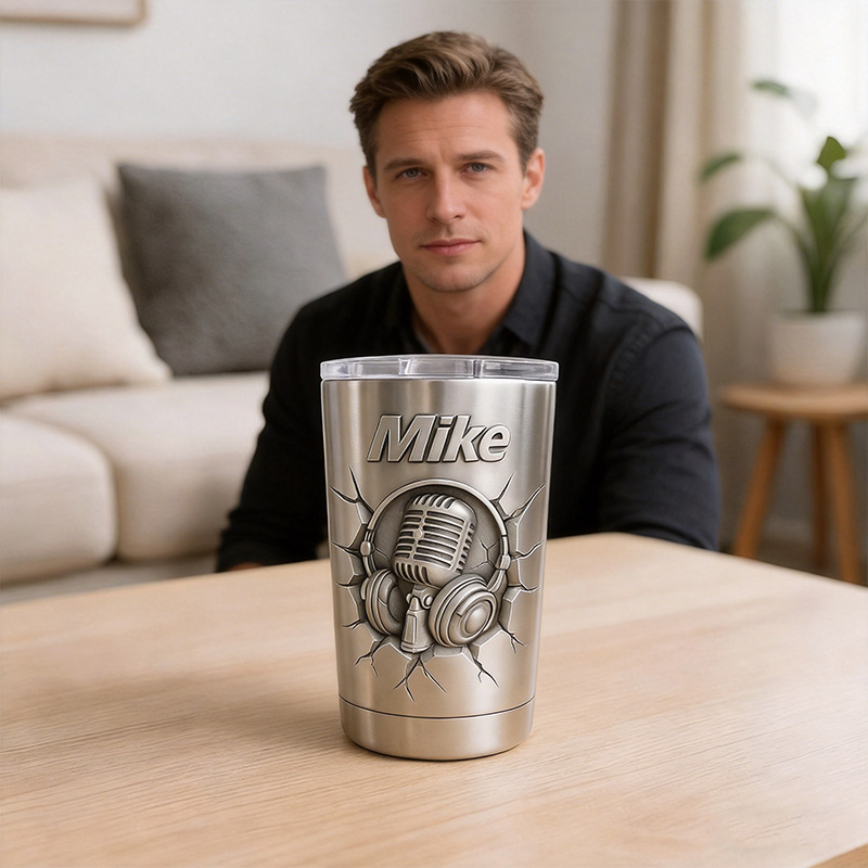 Personalized Headphones Microphones Stainless Steel Tumbler Custom Name Gift for Singer Music Lovers for Performances Birthdays Holiday Parties