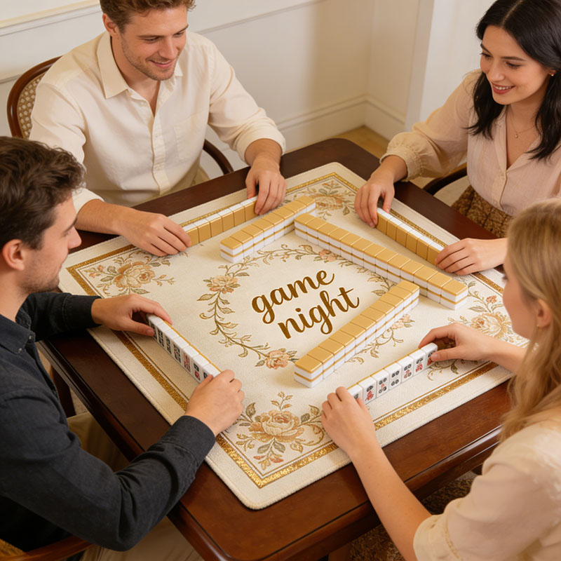 Personalized Retro Gold Game Night Mahjong Mat Game Mat Custom Text Gift Neoprene Game Surface Travel Portable Playing for Game Night Holiday