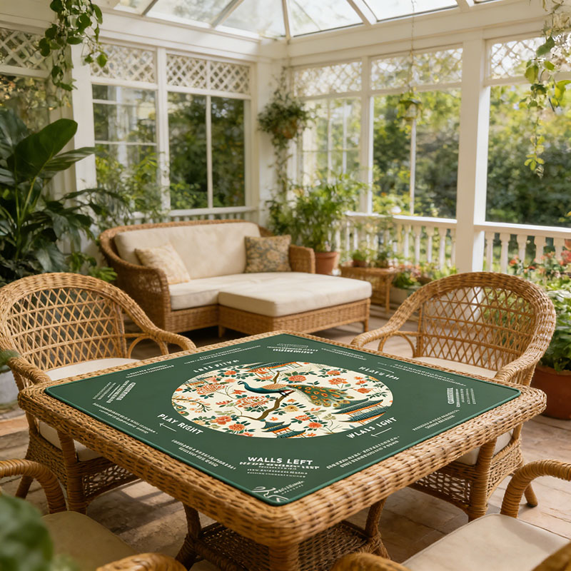 Personalized Luxurious Green Peacock Mahjong Mat Custom Style Mahjong Mat Neoprene Game Surface Travel Portable Playing for Game Night