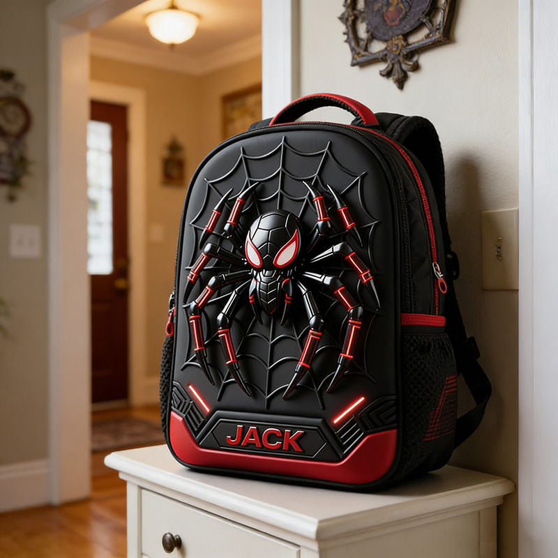 Personalized Cool Spider Theme Backpack Custom Name for Kids Movie Lovers Birthday Black to School Christmas Gift