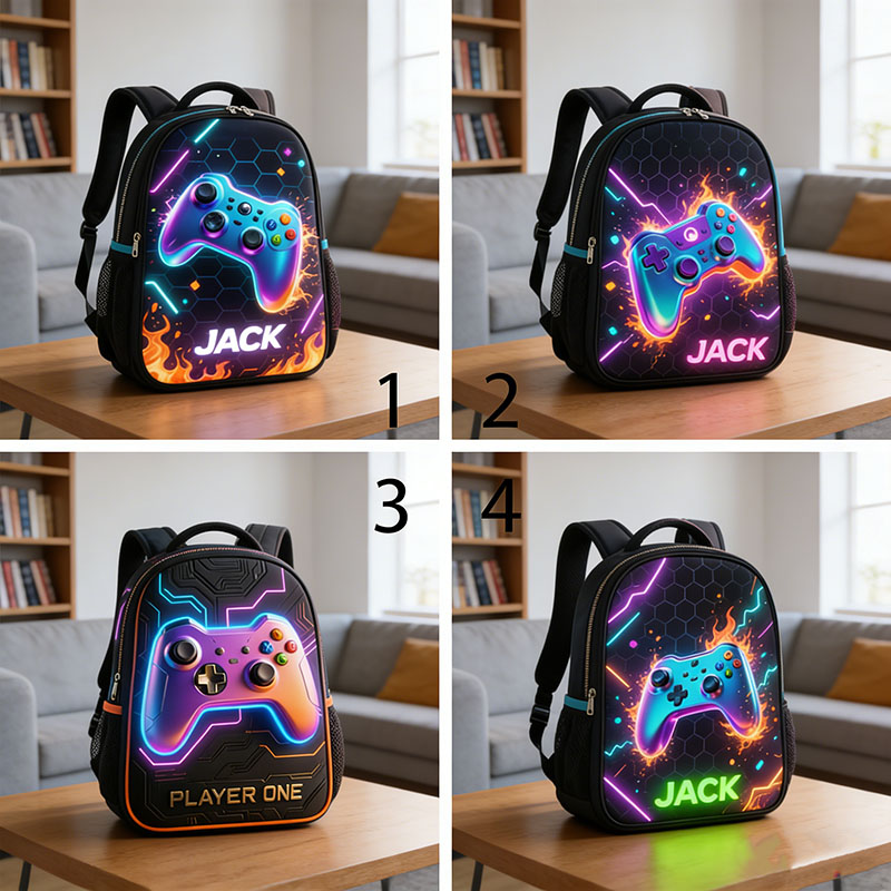 Personalized Children's Game Controller Gamer Theme School Bag Custom Name for Kids Game Lovers Birthday Black to School Christmas Gift