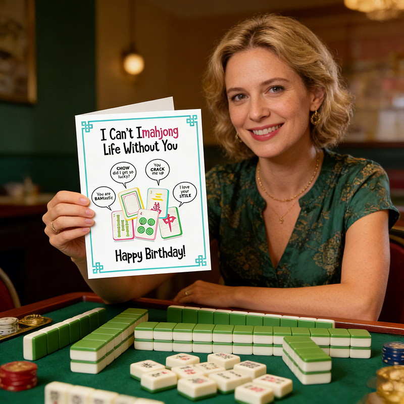 Personalized Mahjong Birthday Card Mah Jong Tiles Gift Greeting Card Punny Greeting Custom Text Gift for Mahjong Player