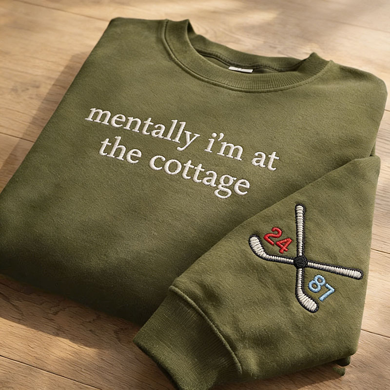 Personalized Mentally I’m at the Cottage Embroidered Sweatshirt Heated Movie Rivalry Hockey Romance LGBT Crewneck Cozy Fan Gift for TV Lovers Book Lovers