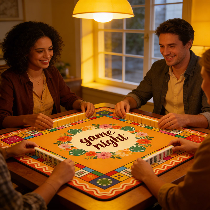 Personalized Retro Ethnic Style Game Night Mahjong Mat Game Mat Custom Text Gift Neoprene Game Surface Travel Portable Playing for Game Night Holiday