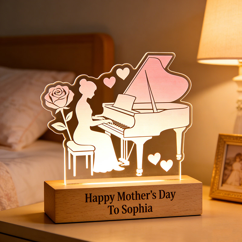 Personalized Mother's Day LED Night Light Custom Engraved Text and Photo for Mom for Pianist Music Lovers Teacher for Birthday Performance Mother Day